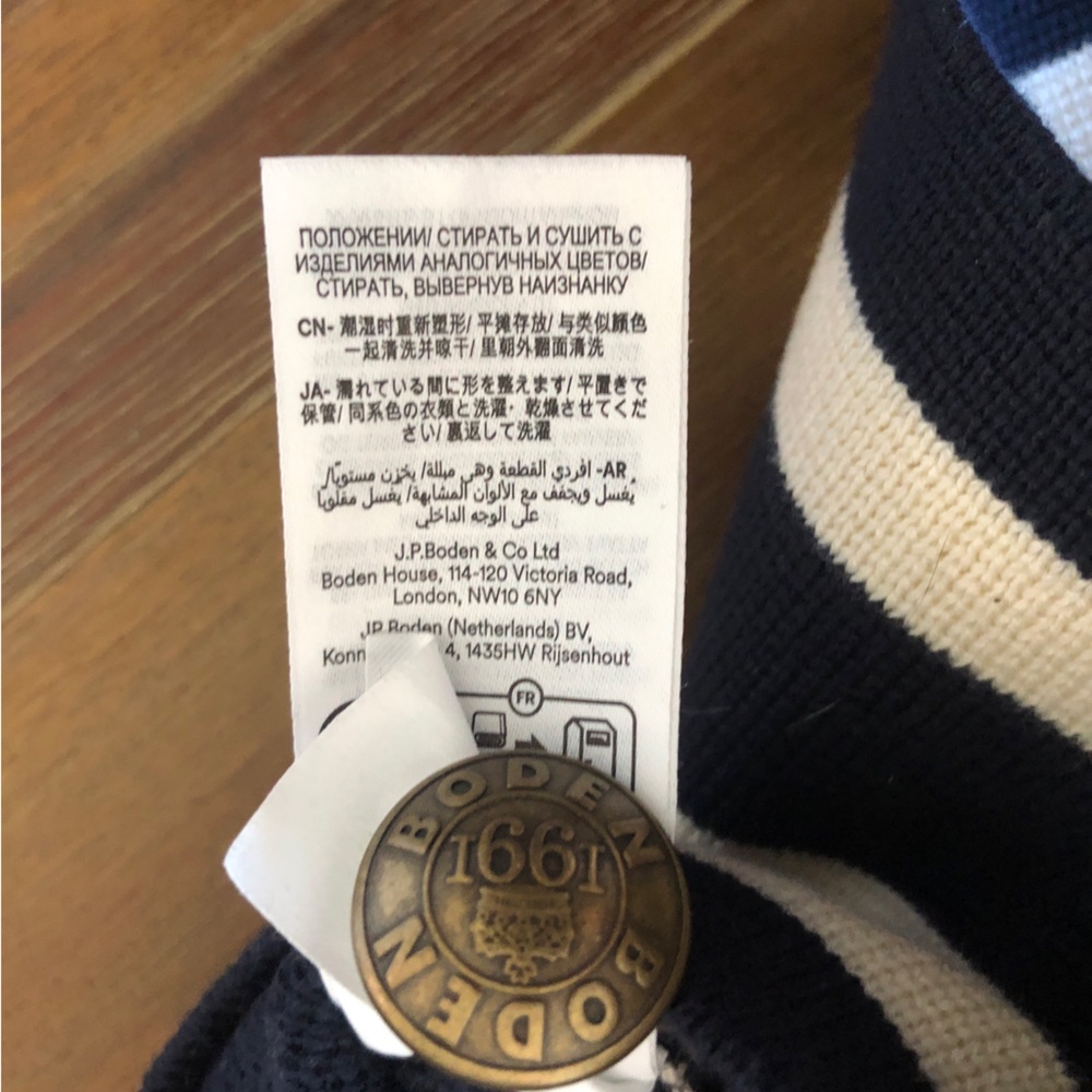 Boden Holly knitted jacket Navy & Cream Striped Button-Front Cardigan US size 2 - Picture 5 of 5